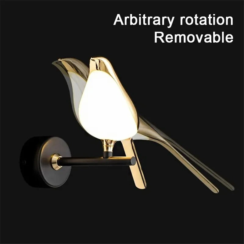 Gouden Vogel LED Wandlamp – Artistieke Wandkandelaar van Metaal – Decoratieve Sfeerverlichting voor Woonkamer en Slaapkamer