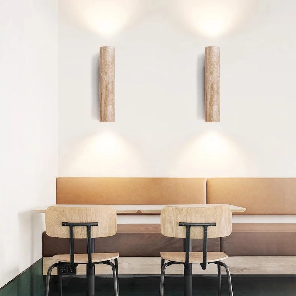 Stenen Wandlamp Travertijn – Luxe Natuursteen Wandverlichting met E27 Fitting en Up Down Light