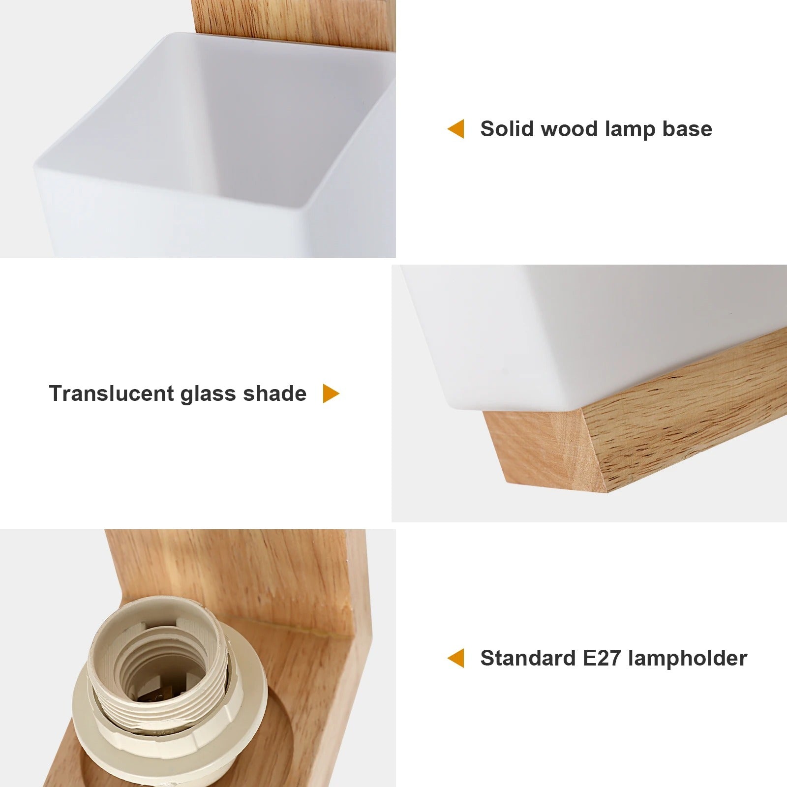 Moderne Houten Wandlamp – Minimalistisch Design met Glazen Kap – E27 Binnenverlichting