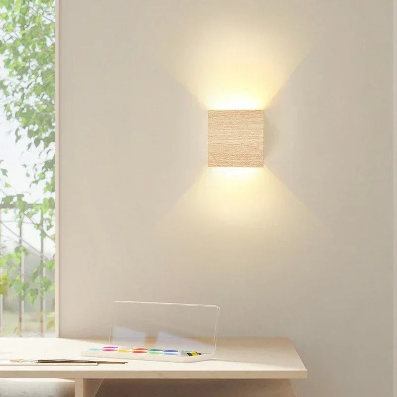 Nordic Houten LED Wandlamp – Vierkante Scandinavische Wandverlichting voor Slaapkamer en Hal