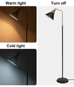 Industriële Vloerlamp Zwart met Goud – Vintage Staande Lamp met Draaibare Kop – E27 Verlichting voor Woonkamer en Leeshoek
