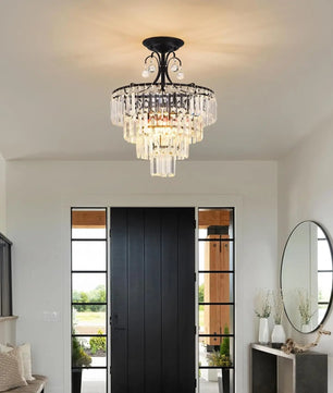 Kristallen Ronde Kroonluchter – Zwart Antiek Modern Design met K9 Kristallen – Dimbare Semi-Flush Plafondlamp voor Woonkamer en Eetkamer