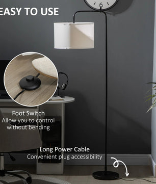 Vloerlamp met Linnen Kap – Moderne Gebogen Staande Lamp E27 – Sfeerverlichting voor Woonkamer en Leeshoek (163,5 cm)
