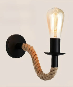 Retro Industriële Wandlamp met Henneptouw – IJzeren Wandverlichting E27 voor Woonkamer en Slaapkamer