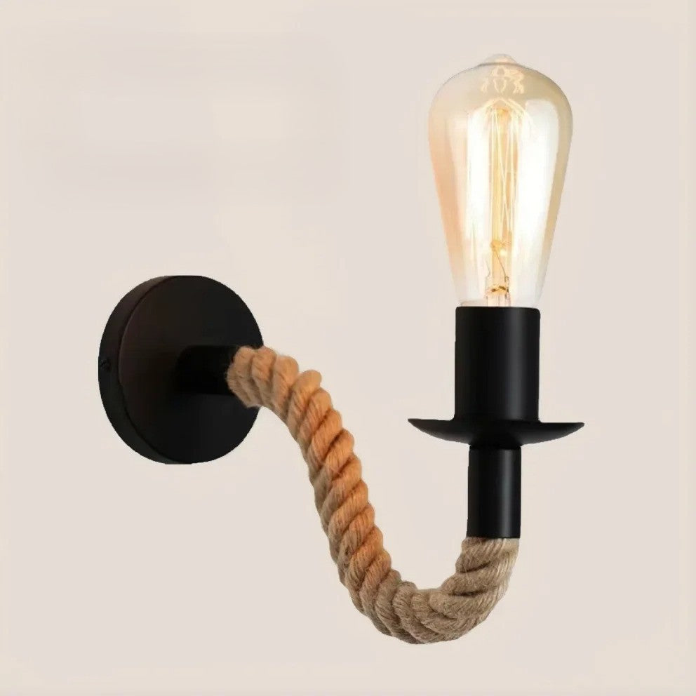Retro Industriële Wandlamp met Henneptouw – IJzeren Wandverlichting E27 voor Woonkamer en Slaapkamer