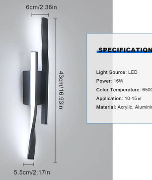 LED Wandlamp Zwart 42 cm – Dubbel Verticaal Design – Aluminium en Acryl Wandverlichting 16W 6500K voor Woonkamer, Hal & Trap