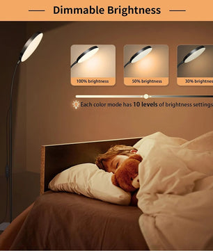 LED Vloerlamp met Flexibele Zwanenhals – Dimbare Staande Leeslamp met 3 Lichtkleuren – Verstelbare LED Lamp voor Woonkamer, Slaapkamer en Kantoor