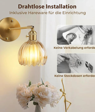 Vintage Glazen Wandlamp – Draadloos en Oplaadbaar met RGB LED – Decoratieve Wandverlichting met Afstandsbediening voor Woonkamer en Slaapkamer