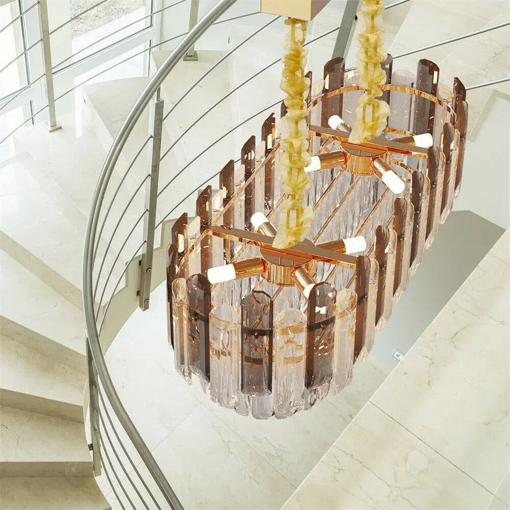 Luxe Kristallen Kroonluchter – Moderne LED Plafondlamp met E14 Fittingen in Goud