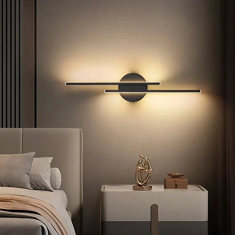 LED Wandlamp Dubbellijn – Scandinavisch Minimalistisch Design met Driekleuren LED – Moderne Acryl Wandverlichting voor Woonkamer en Slaapkamer