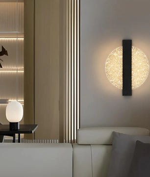 Moderne LED Wandlamp – Rond Zwart met Zilverblad – Acryl Wandverlichting met Warm Licht 3500K voor Woonkamer & Slaapkamer