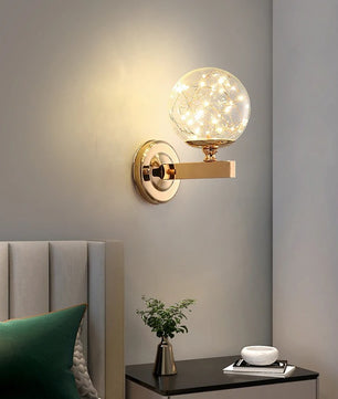 Glazen Ster Wandlamp – Moderne LED Wandverlichting van Glas en Metaal – Decoratieve Sfeerlamp voor Slaapkamer en Woonkamer