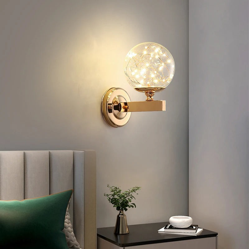 Glazen Ster Wandlamp – Moderne LED Wandverlichting van Glas en Metaal – Decoratieve Sfeerlamp voor Slaapkamer en Woonkamer