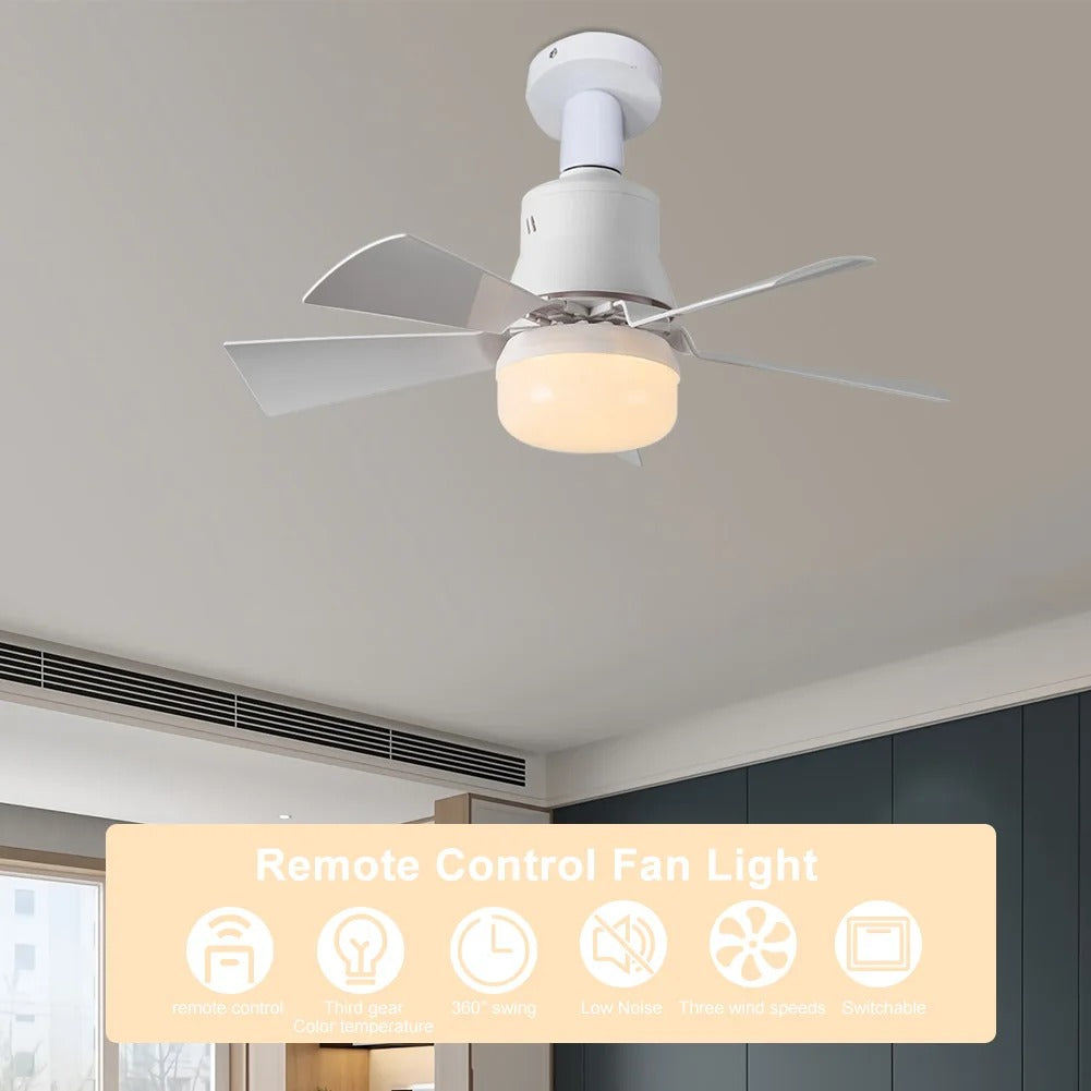 LED Plafondventilator met E27 Fitting – 40W Dimbare Ventilatorlamp met Afstandsbediening, 3 Snelheden en Laag Profiel voor Slaapkamer en Keuken