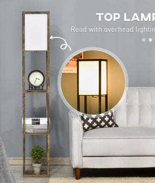 Vloerlamp met 3 Opbergplanken – Moderne Staande Lamp van MDF met E27 Fitting – Functionele Verlichting en Opbergruimte voor Woonkamer en Slaapkamer
