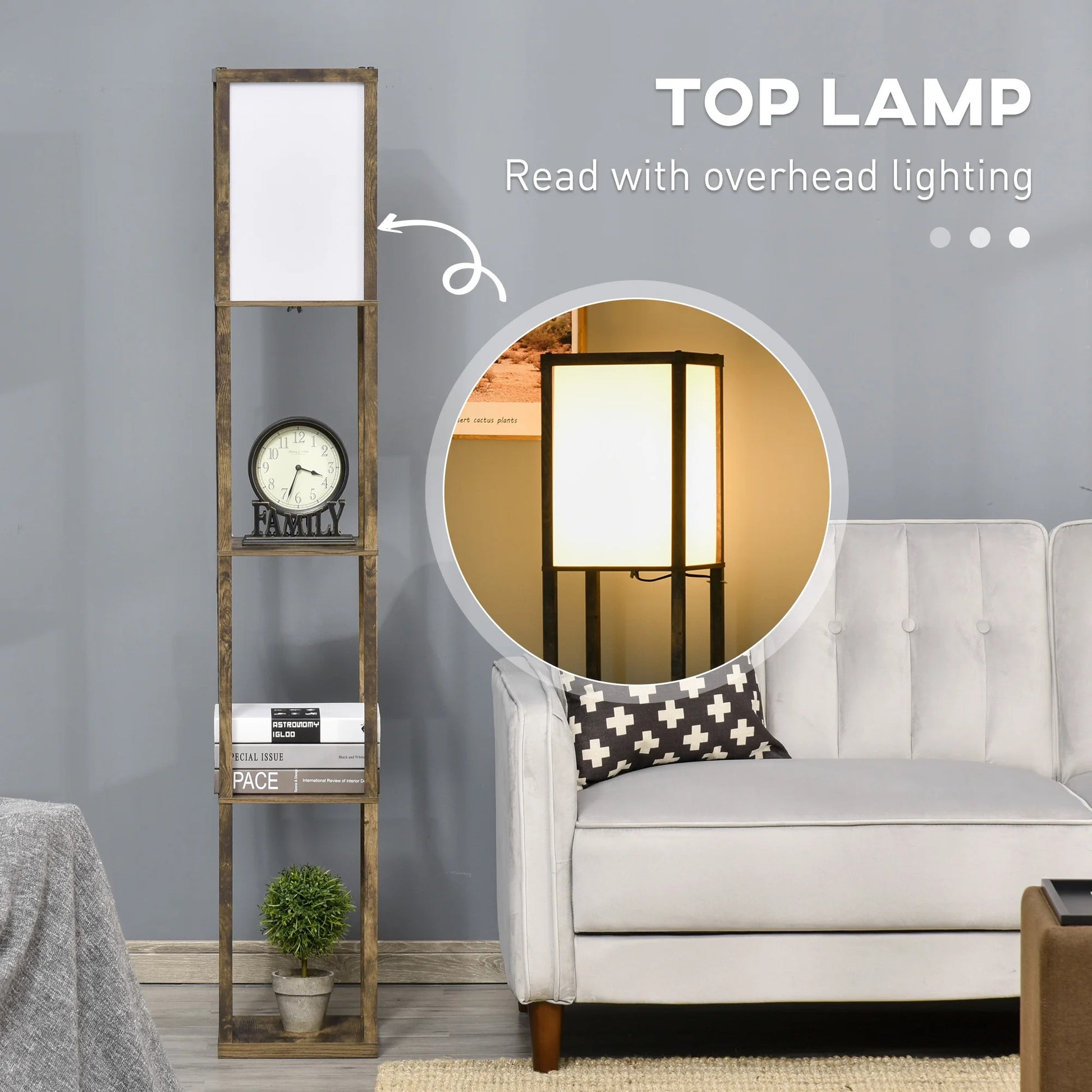 Vloerlamp met 3 Opbergplanken – Moderne Staande Lamp van MDF met E27 Fitting – Functionele Verlichting en Opbergruimte voor Woonkamer en Slaapkamer