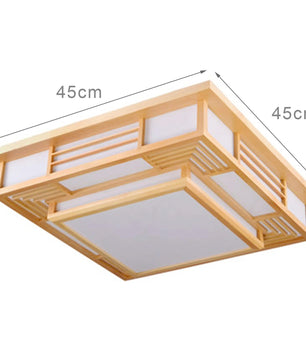 Vierkante LED Plafondlamp Japanse Stijl 45×45 cm – Houtlook en Wit – Driekleurig Licht 3000K/4500K/6400K – Met Afstandsbediening