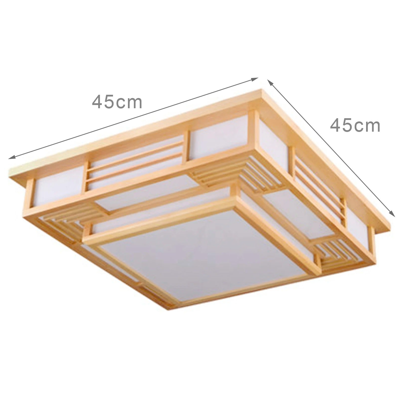 Vierkante LED Plafondlamp Japanse Stijl 45×45 cm – Houtlook en Wit – Driekleurig Licht 3000K/4500K/6400K – Met Afstandsbediening