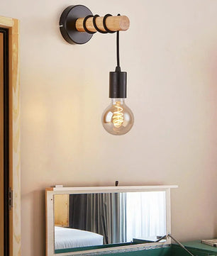 Retro Houten Wandlamp – Vintage Design met E27 Fitting – Sfeervolle Wandverlichting voor Woonkamer en Slaapkamer