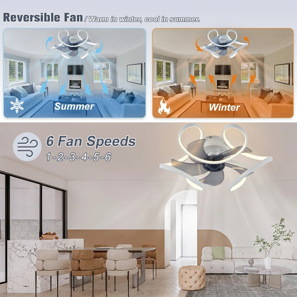 Nordic Smart Plafondventilator met LED – Scandinavisch Geometrisch Design met APP en Afstandsbediening, 6 Snelheden en Stille DC-Motor voor Woonkamer en Slaapkamer