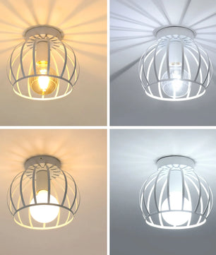 Vintage Industriële Plafondlamp – Zwarte Metalen Semi-Inbouw Kooi Lamp met E27 Fitting