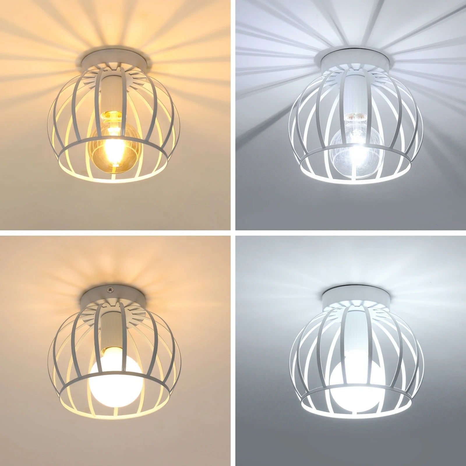 Vintage Industriële Plafondlamp – Zwarte Metalen Semi-Inbouw Kooi Lamp met E27 Fitting