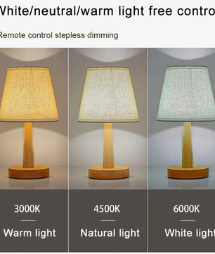 Stoffen Tafellamp met Houten Basis – LED Sfeerlamp in Japans Design met 3 Lichtkleuren voor Slaapkamer en Woonkamer