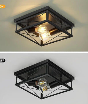 Retro Industriële Plafondlamp Zwart – Metalen Opbouwlamp met 2× E27 Fittingen voor Keuken en Eetkamer