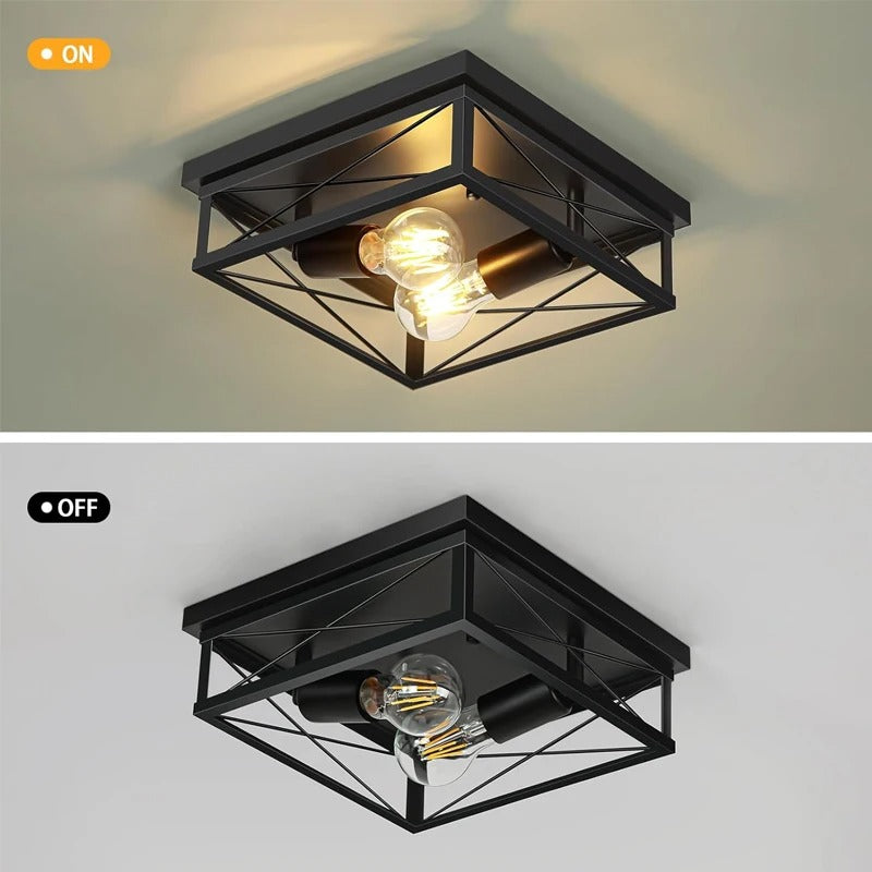 Retro Industriële Plafondlamp Zwart – Metalen Opbouwlamp met 2× E27 Fittingen voor Keuken en Eetkamer