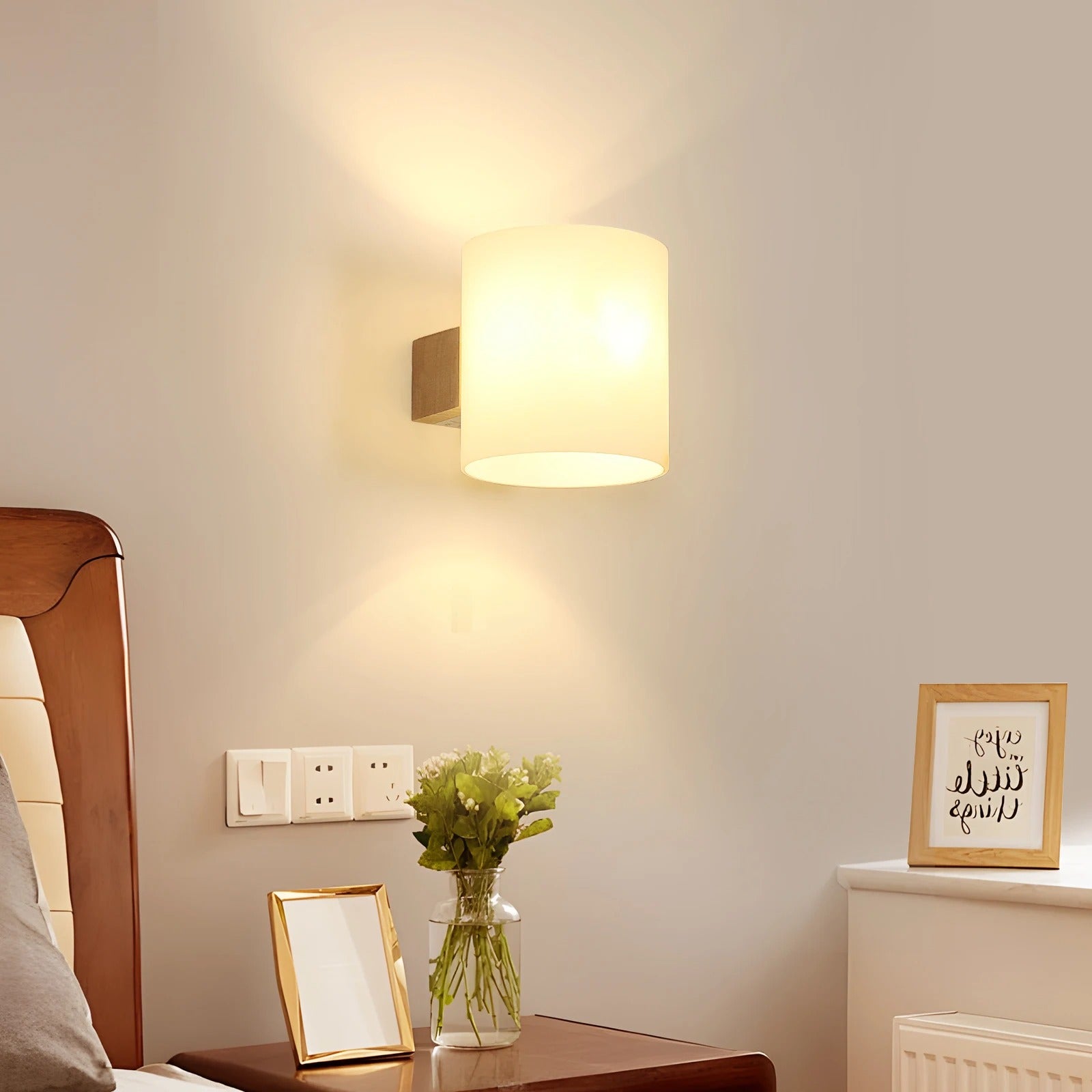 Moderne Houten Wandlamp – E27 Wandverlichting van Hout en Glas – Minimalistische LED Lamp voor Slaapkamer, Hal en Trap