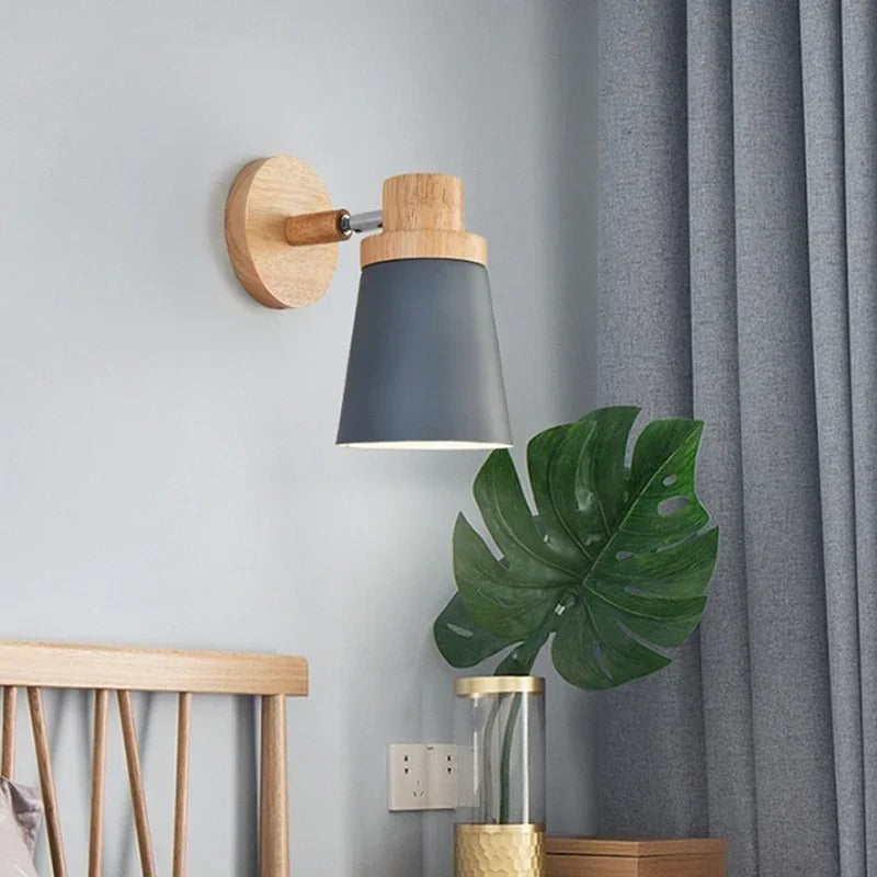 Moderne LED Wandlamp – IJzer en Hout met E27 Fitting – Macaron Design voor Woonkamer en Slaapkamer