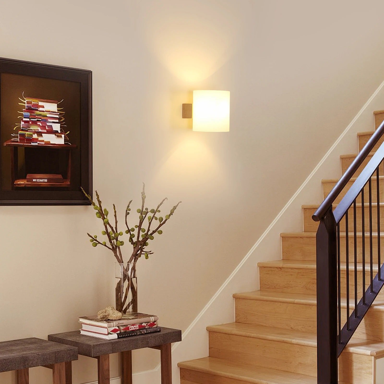 Moderne Houten Wandlamp – E27 Wandverlichting van Hout en Glas – Minimalistische LED Lamp voor Slaapkamer, Hal en Trap