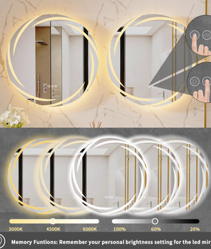 Ronde LED Badkamerspiegel met Anticondens en Backlight – Touchbediening, Geheugenfunctie & 3 Lichtkleuren – Moderne Wandspiegel voor Badkamer