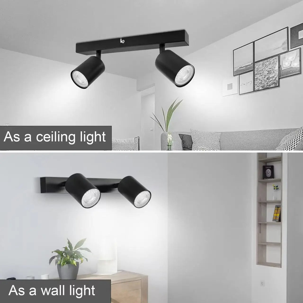 2-Lichts GU10 Plafondspot – Moderne Metalen Opbouwlamp met Verstelbare Spots – Gerichte Verlichting voor Woonkamer, Slaapkamer en Keuken