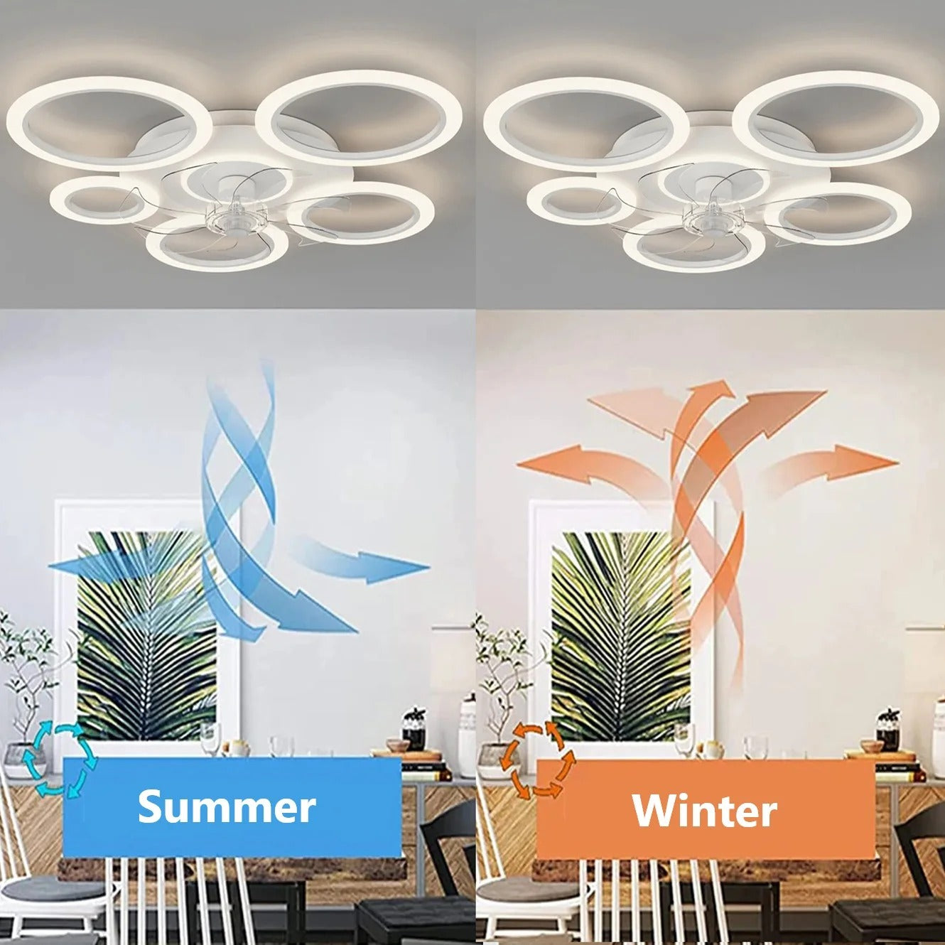 Moderne Plafondventilator met LED-Verlichting – Minimalistische Cirkel Ventilatorlamp met Afstandsbediening, 3 Snelheden en 3 Lichtkleuren voor Woonkamer en Slaapkamer
