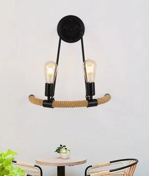 Retro Industriële Wandlamp met Henneptouw – IJzeren Wandverlichting E27 voor Woonkamer en Slaapkamer