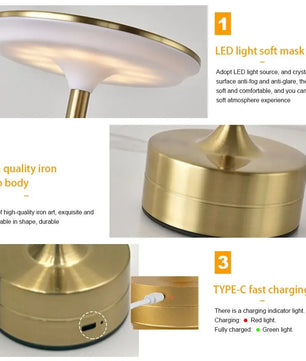 Draadloze LED Tafellamp met Aanraaksensor – USB Oplaadbaar Nachtlampje met Kristaldesign – Dimbaar en Draagbaar