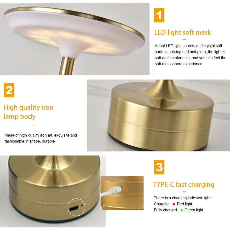 Draadloze LED Tafellamp met Aanraaksensor – USB Oplaadbaar Nachtlampje met Kristaldesign – Dimbaar en Draagbaar