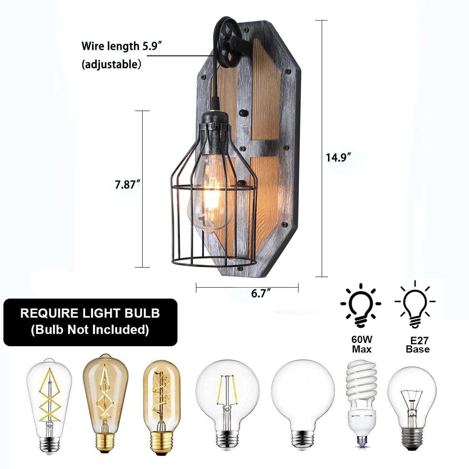 Vintage Wandlamp – Retro Steampunk Industrieel Design – Metaal en Hout – E27 Fitting – Voor Woonkamer, Keuken en Eetkamer