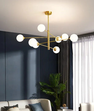 Moderne Glazen Bal Kroonluchter – Zwart Gouden LED Plafondlamp van Metaal en Mat Glas – Luxe Design voor Woonkamer, Eetkamer en Slaapkamer