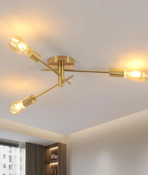 Gouden Plafondlamp met 3 E27 Fittingen – Retro Industriële Plafondverlichting van Smeedijzer voor Woonkamer, Slaapkamer en Gang