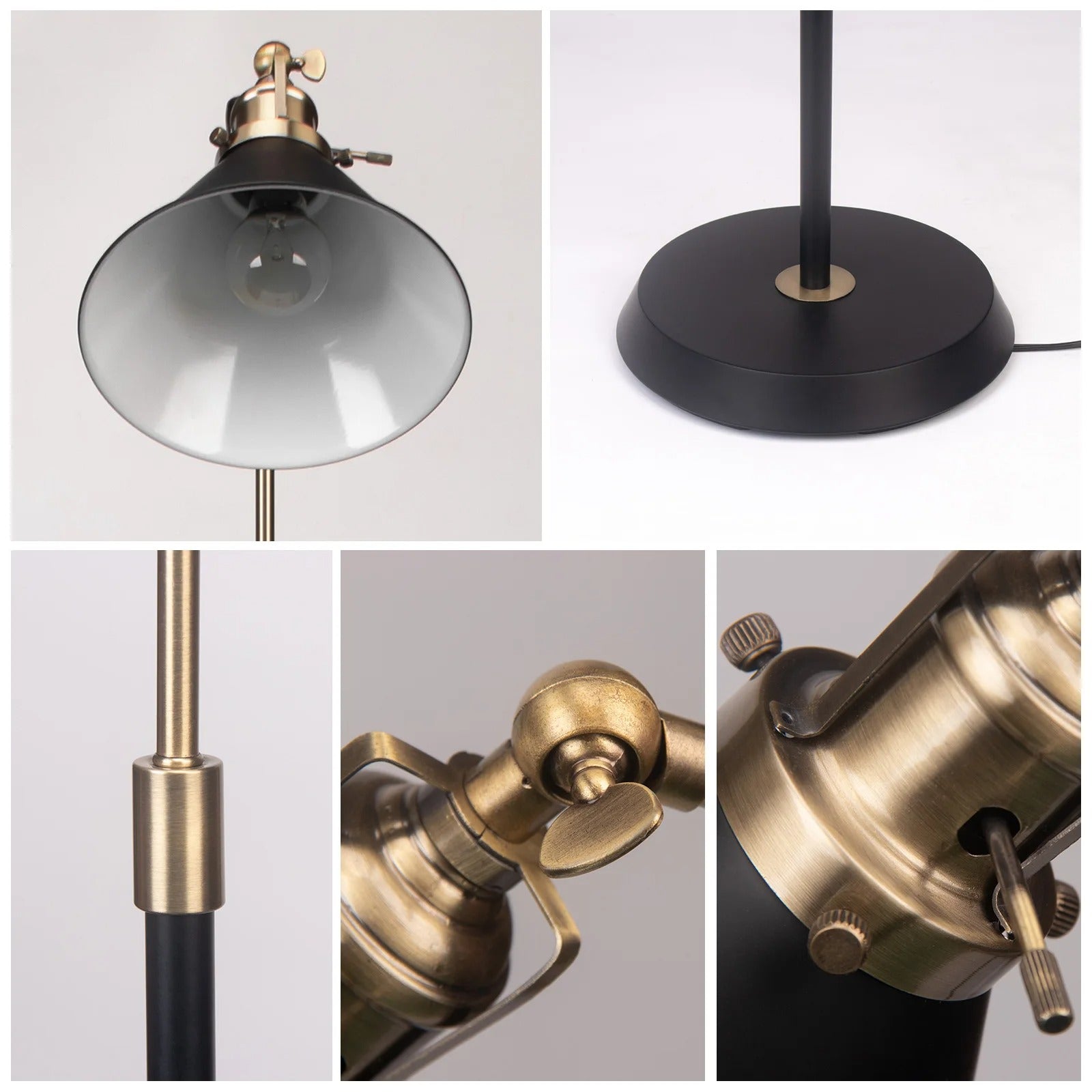 Industriële Vloerlamp Zwart met Goud – Vintage Staande Lamp met Draaibare Kop – E27 Verlichting voor Woonkamer en Leeshoek