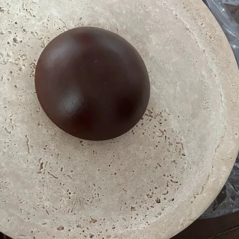 Moderne Natuursteen Wandlamp 25 cm – Sfeervolle Blaker met Donker Houten Basis – Luxe Wandverlichting voor Foyer, Eetkamer en Slaapkamer