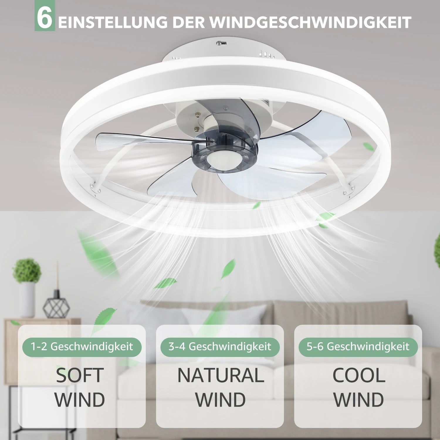 Moderne LED Plafondventilator – 50W Dimbare Plafondlamp met Afstandsbediening – Stille Ventilator Ø50 cm voor Woonkamer en Slaapkamer