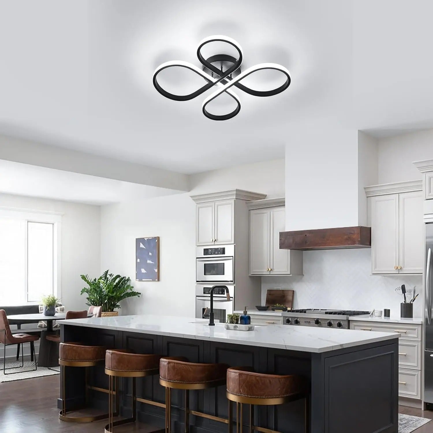 Moderne LED Plafondlamp – Bloemvormig Design – 45W Koel Wit 6500K – Zwarte Aluminium Plafondverlichting voor Woonkamer, Keuken en Slaapkamer
