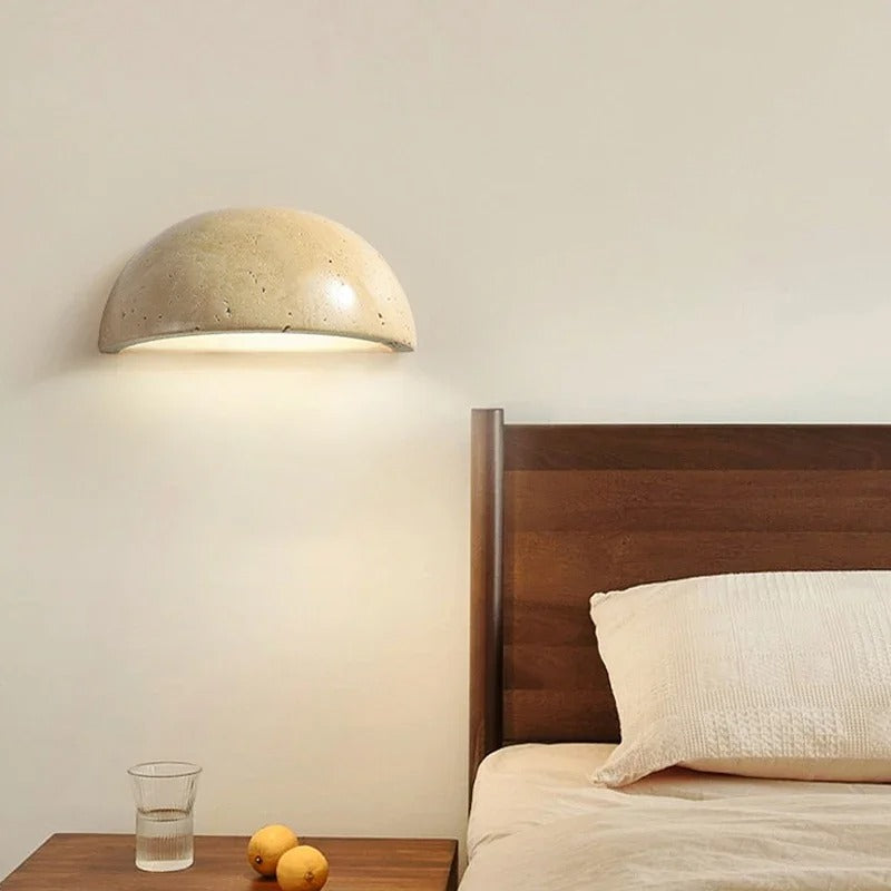 Halfronde Wandlamp van Natuursteen – Nordic Wabi-Sabi Design voor Woonkamer en Slaapkamer