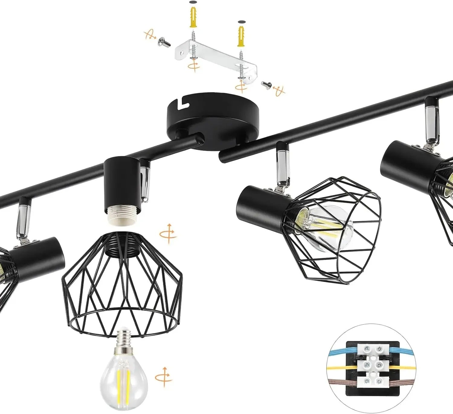 LED Spotlightset 4-Vlam Zwart – Draaibare Plafond- en Wandlamp – E14 Fitting – Inclusief 4× 6W LED Lampen