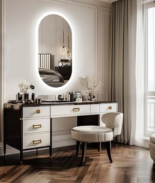 Ovale LED Badkamerspiegel met Touchscreen – Anticondens, Backlight & 3 Kleurstanden – Frameloze Spiegel met Verlichting voor Badkamer