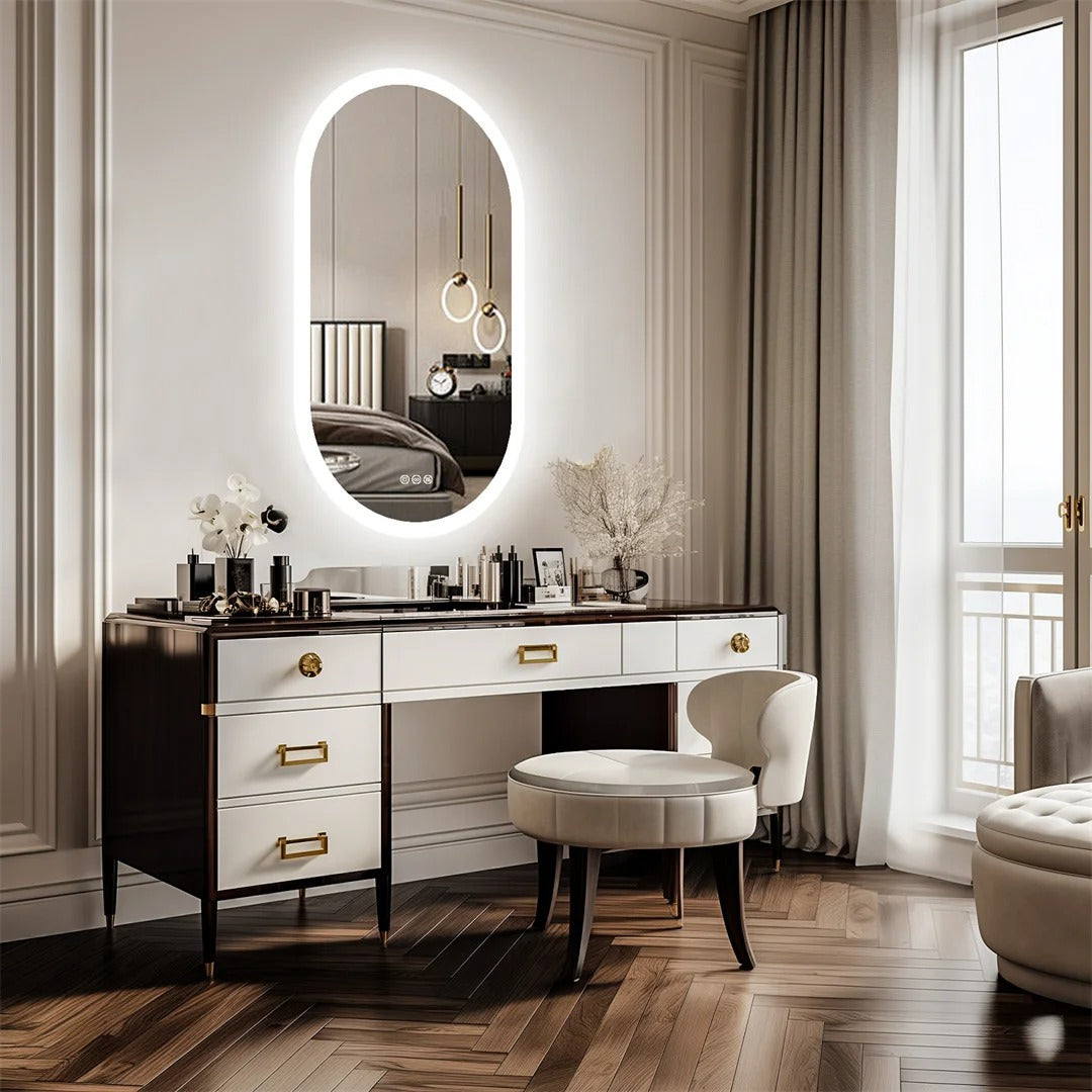 Ovale LED Badkamerspiegel met Touchscreen – Anticondens, Backlight & 3 Kleurstanden – Frameloze Spiegel met Verlichting voor Badkamer