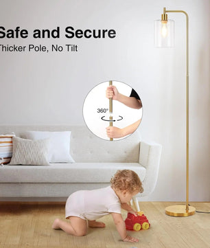 Moderne Industriële Vloerlamp met Glazen Kap – Dimbare LED Staande Lamp E27 met Afstandsbediening en Voetschakelaar – Sfeerverlichting voor Woonkamer en Slaapkamer
